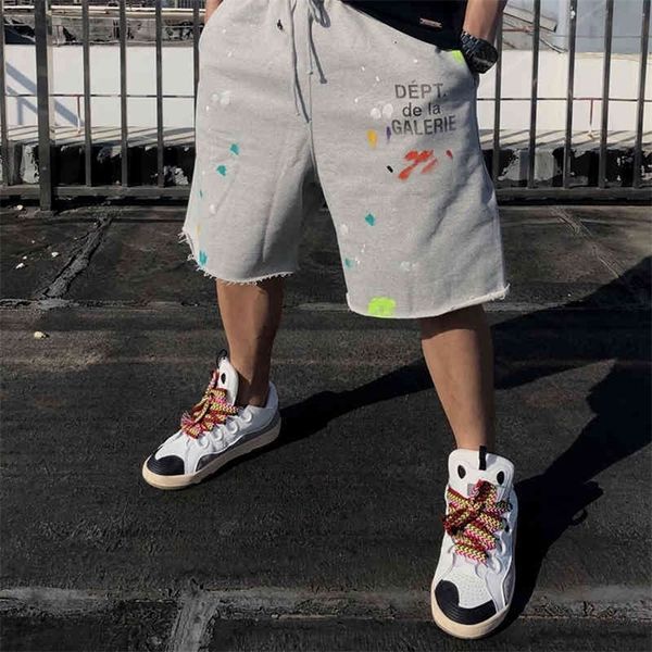

shorts designer gallerydepts new splash graffiti washed old loose damaged high street five point pants men, White;black