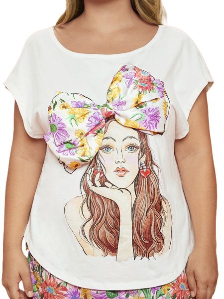 

plus figure graphic batwing sleeve tee h2pq#, Black