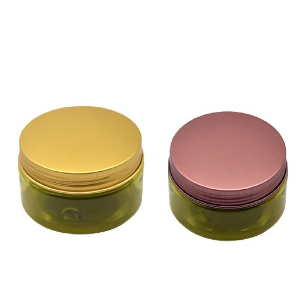 Coperchio in alluminio PET Contenitori per bottiglie in plastica verde oliva Dia.68mm Vuoto cosmetico per il viso Crema per capelli Vasetti per olio Cura della pelle Crema per gli occhi Vasi per imballaggio 100g