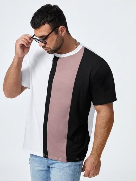 

extended sizes men color block tee d4sw#, White;black