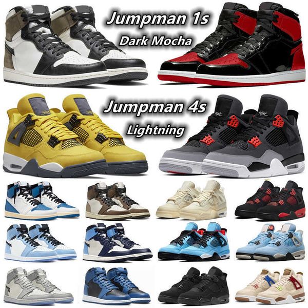 

jumpman 1 4 men women basketball shoes 4s infrared red thunder lightning sail 1s bred patent dark mocha marina unc blue bubble gum mens, Black