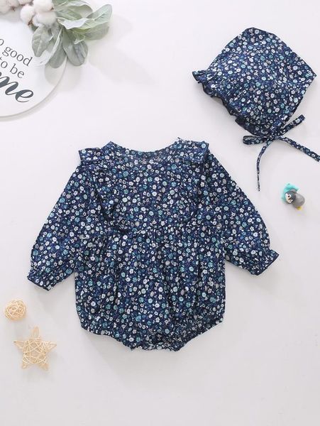 

baby small broken flower flounce with hat and vest she, Blue