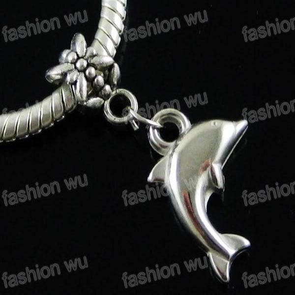 

ccb lovely dolphin charm big hole beads sell 150pcs lot fit european bracelets jewelry diy2292, Bronze;silver