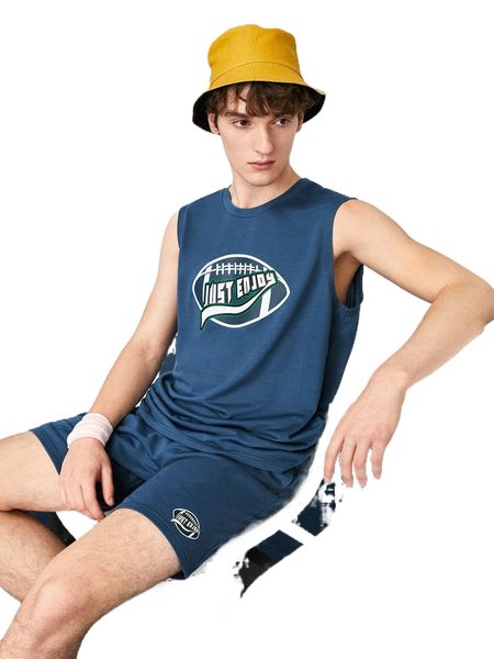 

men slogan graphic tank & shorts 06w0#, Gray