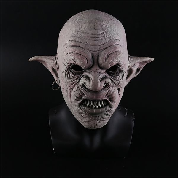 Nova máscara de goblins legais com brincos na máscara de terror de Halloween de Halloween Creepy Cosplay Props Men Latex Scary Mask T200703