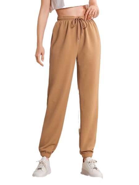 

solid drawstring waist joggers q5ql#, Black;white