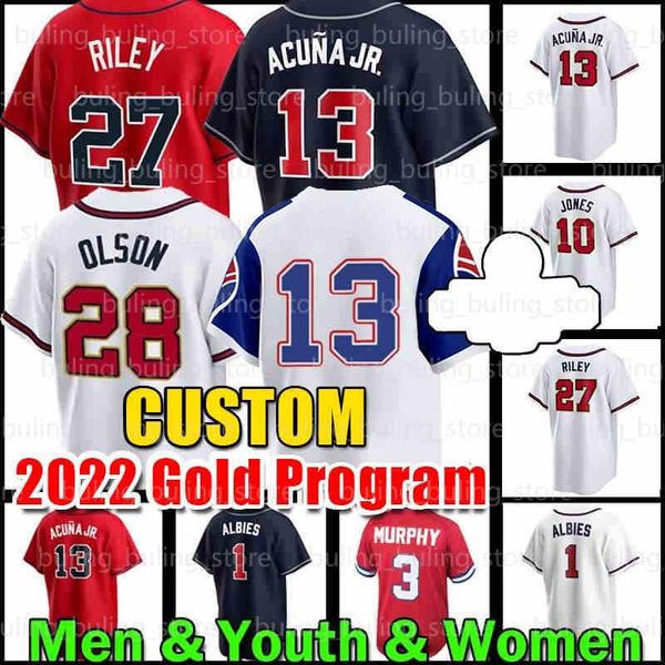 

college wears 13 ronald acuna jr. baseball jersey 27 austin riley braves adam duvall matt olson chipper jones eddie rosario tyler matzek ozz, Black