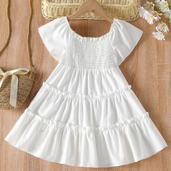 

toddler girls shirred puff sleeve layered hem dress she, Red;yellow