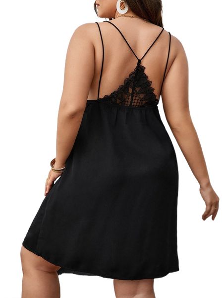 

plus contrast lace cami dress c4ip#, Black