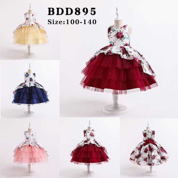 

new style puffy skirt baby celebration girls' flower dress, Red;yellow