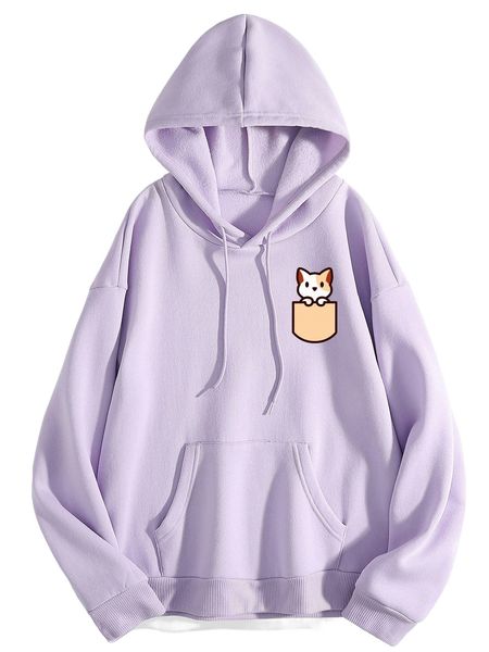 

cartoon graphic thermal hoodie 65wu#, Black