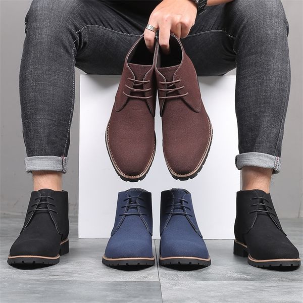

spring fashion casual men ankle chelsea boots male shoes cow suede leather slip on motorcycle man bootgy6 220720, Black