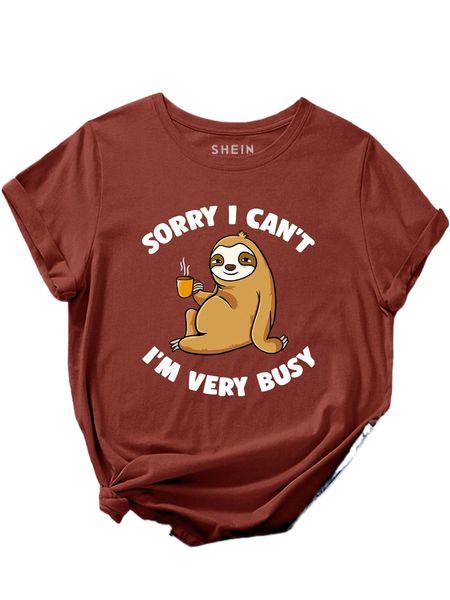 

cartoon & slogan graphic tee 340b#, White