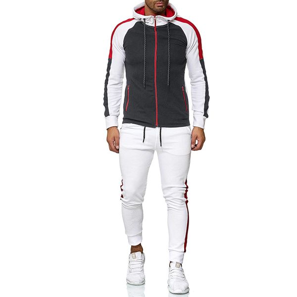 

striped fashion tracksuit set men brand sweat suit mens sport set seatshirts sweatpants 2 pieces jogger track suit 201204, Gray