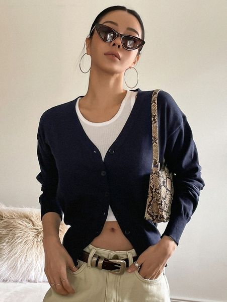 

dazy drop shoulder button up cardigan d2nl#, White;black