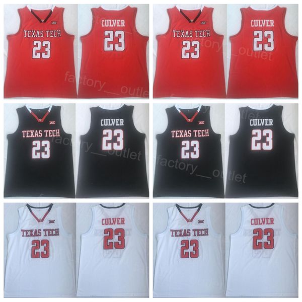 Maglia NCAA College Texas Tech Star Jarrett Culver 23 Uniforme da basket in puro cotone traspirante per gli appassionati di sport Ricamo Squadra universitaria Colore Rosso Nero Bianco