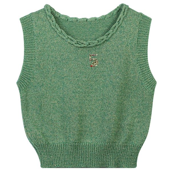 

606 2022 runway summer brand same style t shirt crew neck sleeveless pullover green vest women's sweaters mingmei, White;black