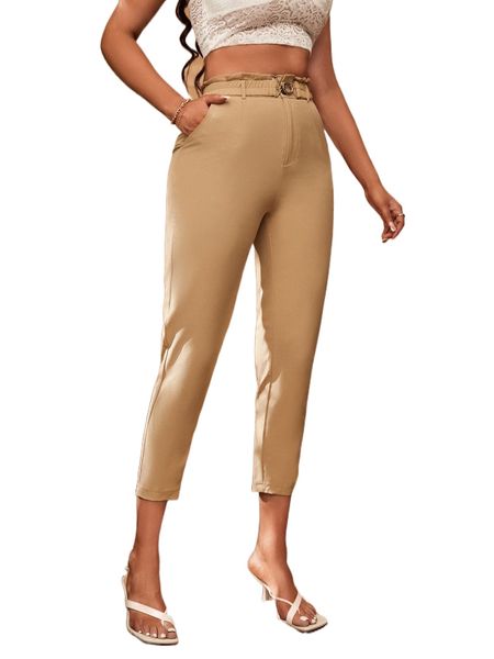 

sxy slant pocket paperbag waist belted capris pants y3la#, Black;white