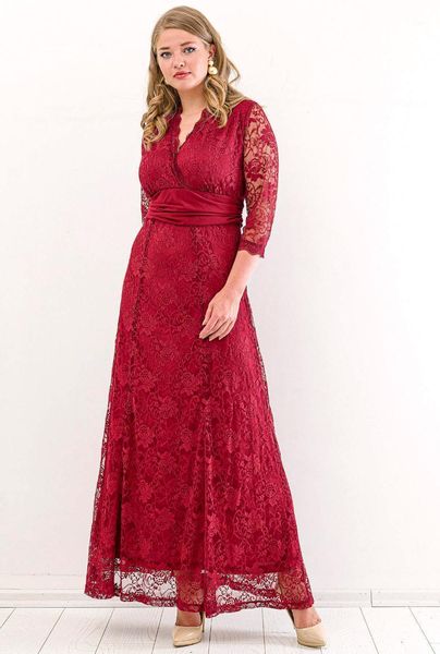 Angelino Damen-Kleid, vollständig aus Guipure-Spitze, Übergröße, langes Kleid, Weiß, Schwarz, Burgunderrot, Dreiviertelärmel, Ganzkörper-Nachtkleid, Hochzeitsfeier, Freizeitkleid