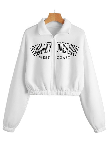 

letter graphic drop shoulder zip up thermal sweatshirt f9iu#, Black