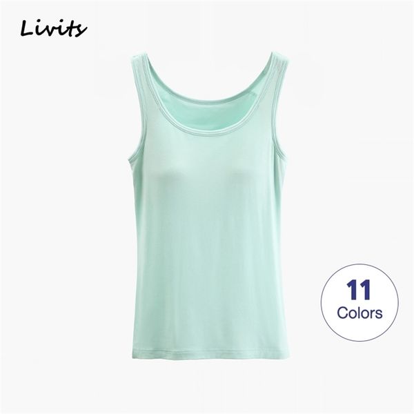 

women tank-built-in bra padded stretchable modal push-up camisoles tube vest sleeveless casual korean sa1001 220316, White