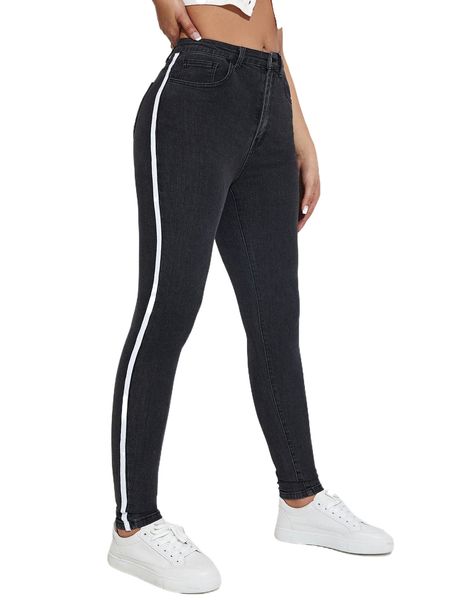 

contrast side seam skinny jeans u3cl#, Blue