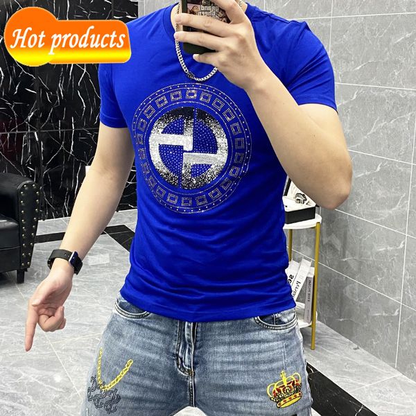 

factory direct selling tide brand clothes wholesale trendy short sleeve t-shirt men's summer mercerized sequin industry handsome half s, White;black