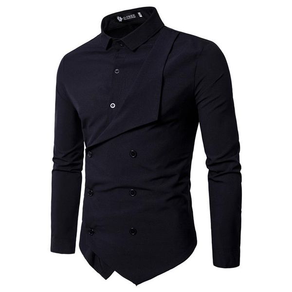

men's casual shirts men shirt 2022 spring brand slim fit dress male long sleeves fake two camisa masculina, White;black