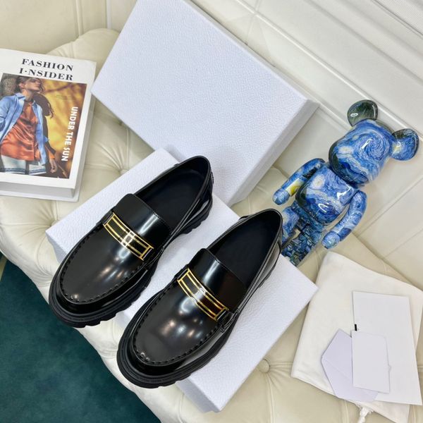 

2022 designer women's casual shoes leffer shoes leather rubber platform black and white leather one foot round toe with skirt shoe size