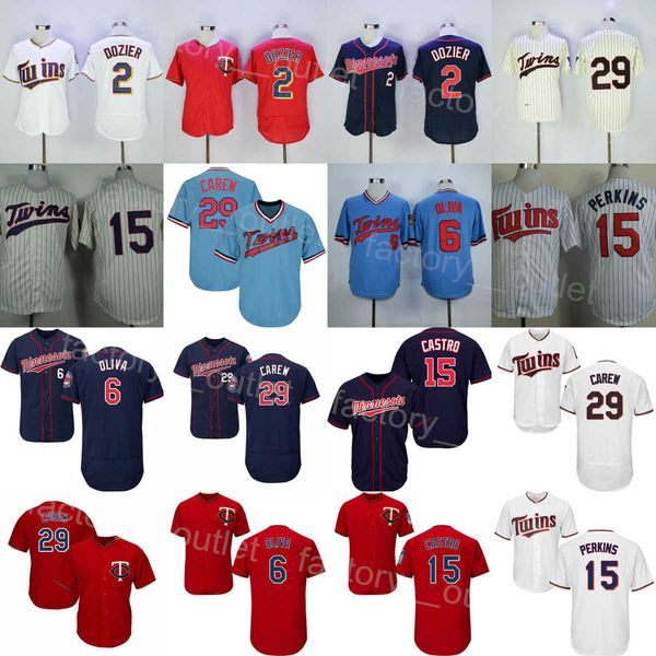 

men retro 1969 throwback baseball 2 brian dozier jersey vintage 6 tony oliva 15 glen perkins 29 rod carew all stitched pinstripe cool base p, Blue;black