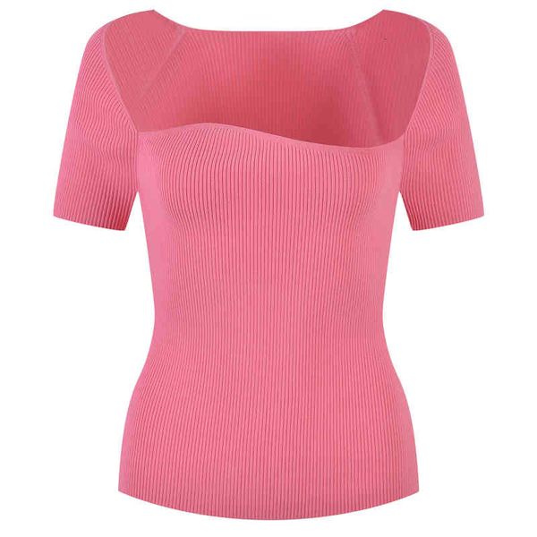 

women's t-shirt pink half open collar irregular short sleeve pullover t-shirt summer acz5, White