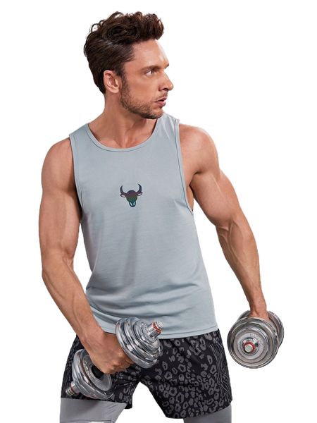 

men bull print sports tank 49b5#, White;black