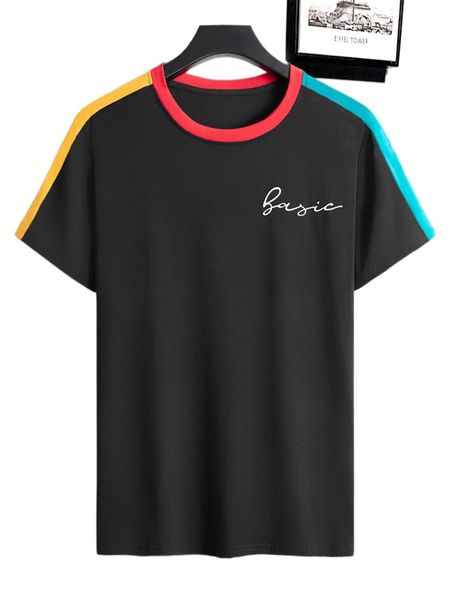 

men letter graphic contrast sleeve tee j1tt#, White;black