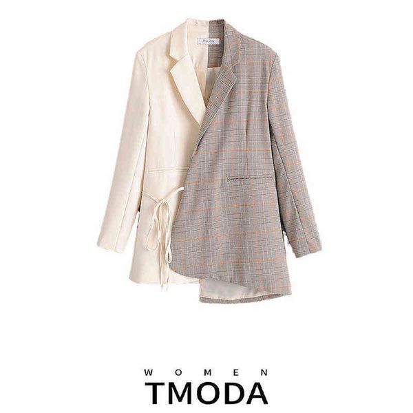 

suit tmoda363 women fashion stitching asymmetrical blazer notched collar person, White;black