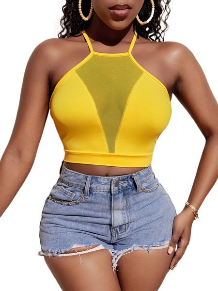 

sxy contrast mesh criss cross back cami k7yr#, White
