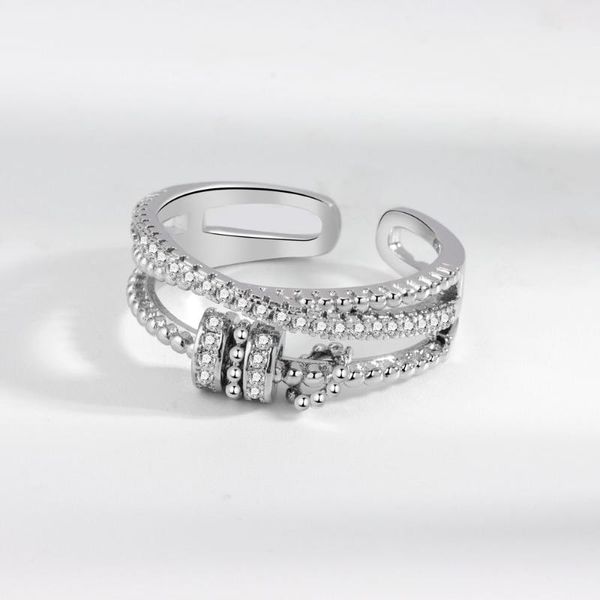 Кластерные кольца мода серебряный цвет циркон круглый бусин -спиннер для женщин Свадебный подарок на вечеринку Antiallo jz269cluster