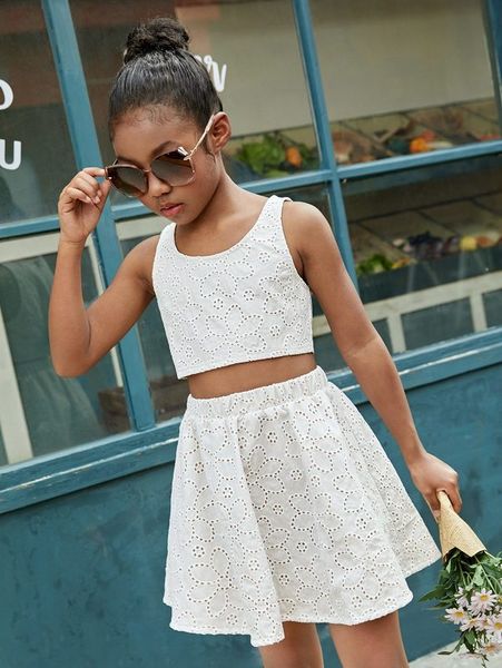 

girls schiffy crop tank & skirt set she, White