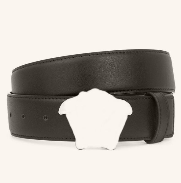 

fan women's belt fashion business leather smooth surface belt high-end luxury men's automatic double buckle box 520738, Black;brown