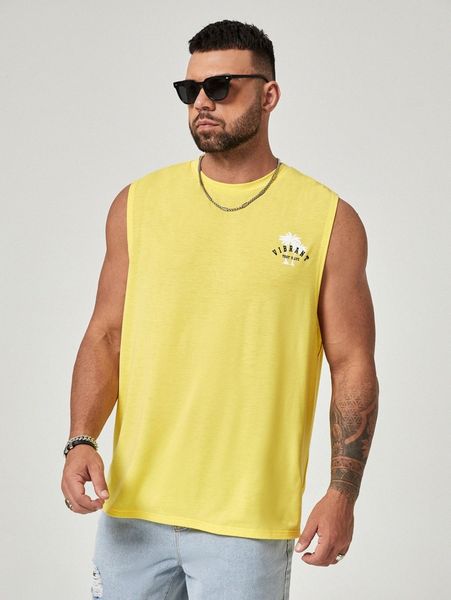 

extended sizes men palm tree & letter graphic tank z7zr#, White;black