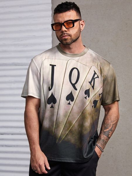 

extended sizes men playing card print tee r1iz#, White;black