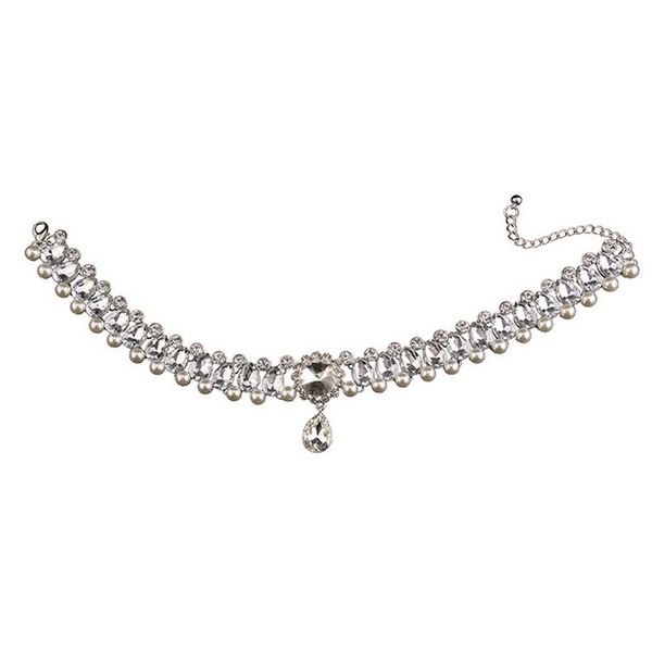 

new fashion collar chain pearl inlaid diamond pendant short necklace bridal accessories temperament woman, Silver
