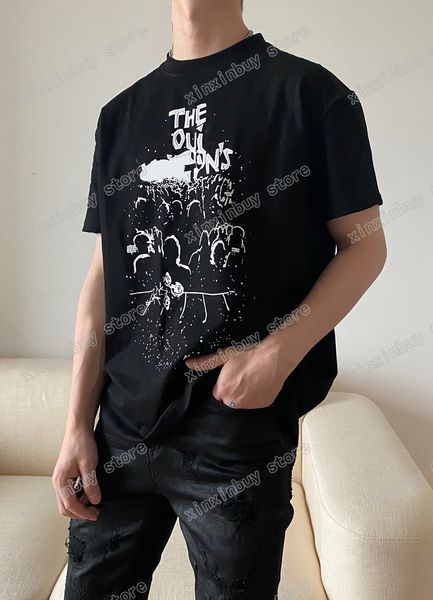 

22ss men women designers t shirts tee destroyed letter print flower short sleeve crew neck streetwear black white xinxinbuy s-2xl, White;black