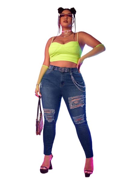 

plus ripped skinny jeans without chain n4ar#, Blue