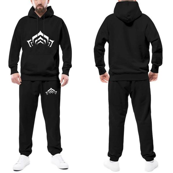 Erkek Eşofmanlar Warframe Erkek Eşofman Seti Lotus Sembolü Beyaz Erkekler Sweatsuits Satış Sweatpants Ve Hoodie Kış