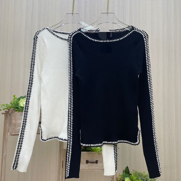 

213 2022 milan runway spring summer brand same style sweater long sleeve white black crew neck striped pullover womens qian