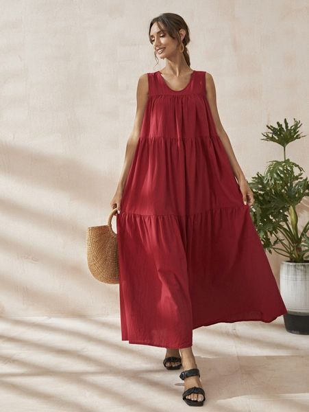 

ruffle hem sleeveless smock dress z92n#, Black;gray