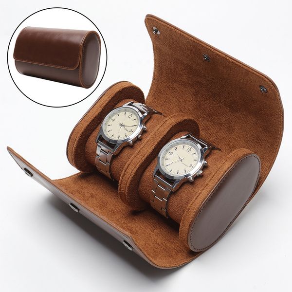 

2 3 grids watch box pu leather storage organizer portable vintage roll detachable bracket holder for travel business 220617, Black;blue
