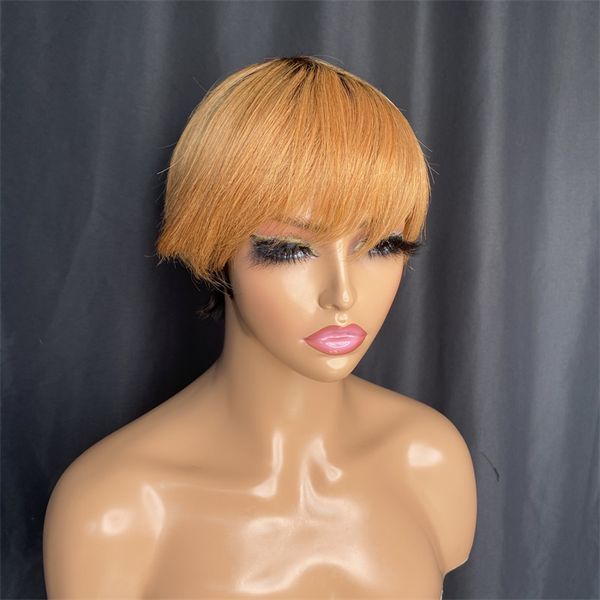 Peruca corta pixie curta reta para mulheres negras peruanas Remy Human Human com franja peruca Bob Wigs pré -pego de linha pegajosa à venda