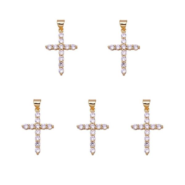 Collane con ciondolo 5pcs Cubic Zirconia Crocifisso Croce Charms Pendenti in metallo dorato 26.5x17.5mm Per bracciali Orecchini Collana Portachiavi Gioielli