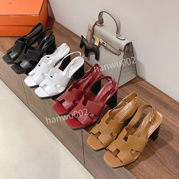 

2022 summer breathable calfskin women's shoes heel shoes high heels slingback sandals flat beige grey black size35-41 qq220704